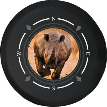 Spare Tire Cover Compass Charging African Grey Rhino Wheel Covers Fit for SUV accessories Trailer RV Accessories and Many Vehicles