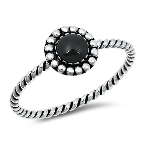Simulated Onyx Beaded Rope Band Ring Sterling Silver Size 10