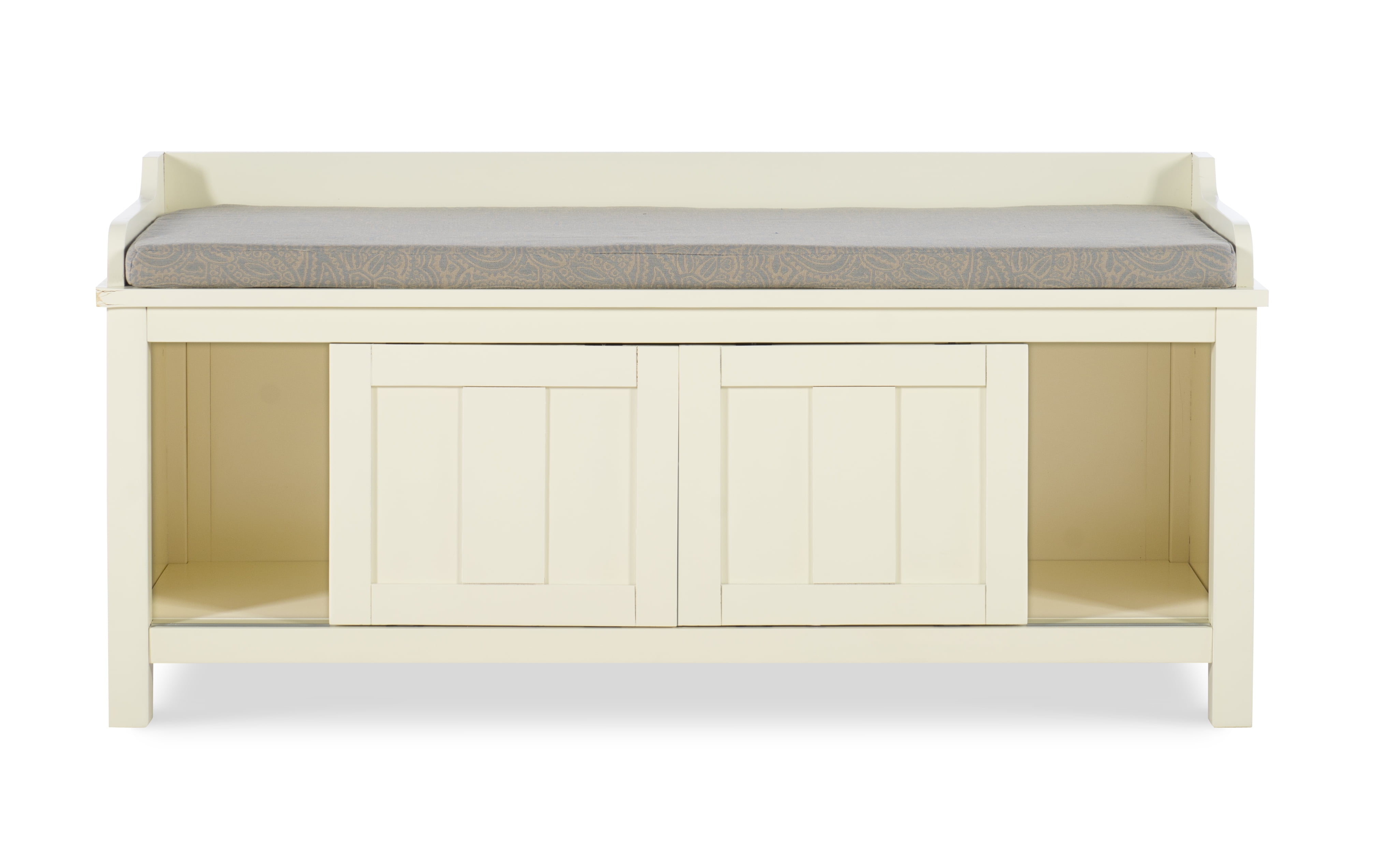Linon Lakeville 45 Antique White Storage Bench With Sliding Doors