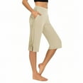thumbnail image 2 of Eryao Split Hem Capri Pants for Women High Waisted Straight Leg Yoga Capris with Pockets Casual Lightweight Office Work Pants Beige M, 2 of 9