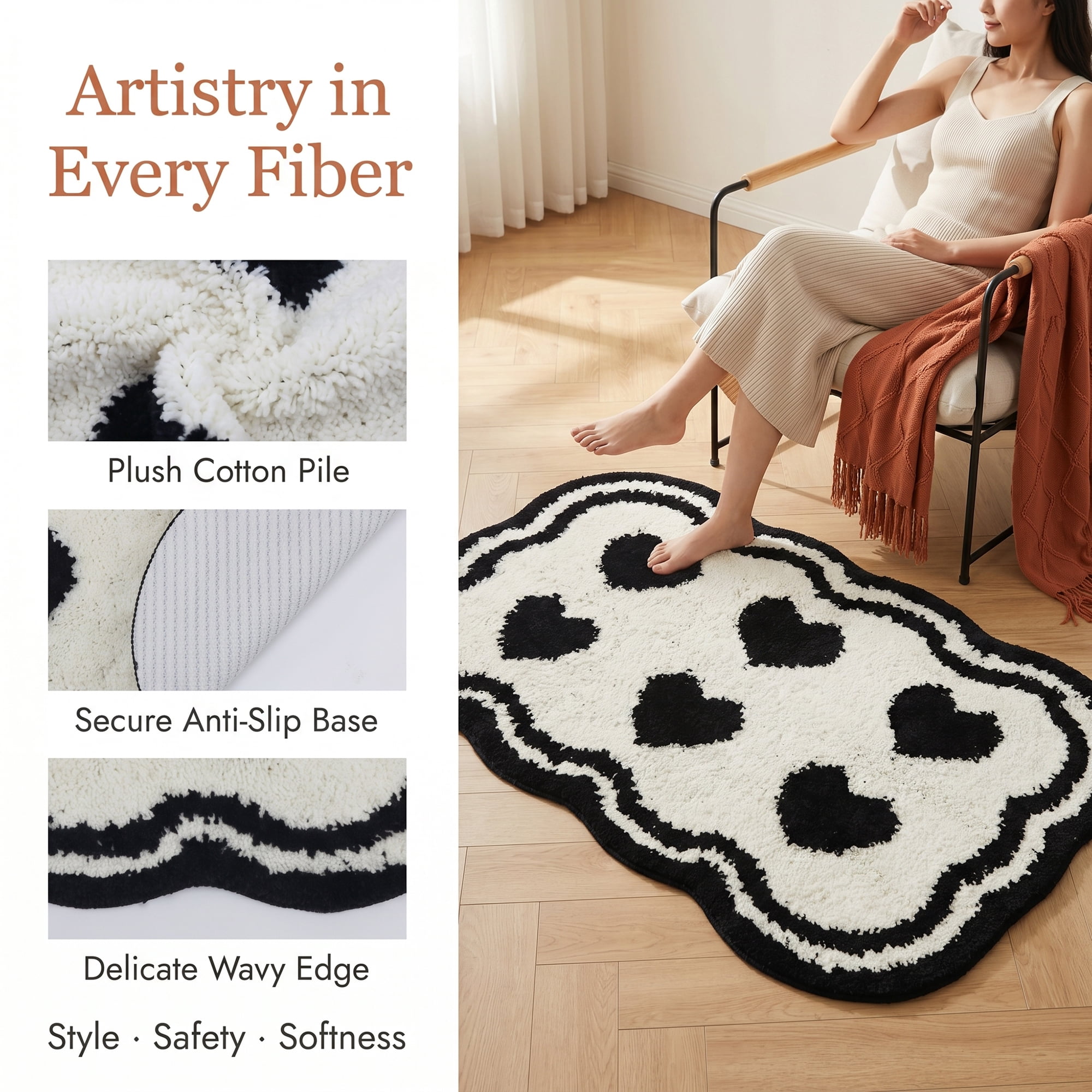 Unique Bargains Aesthetic Ultra Absorbent Shaggy Non Slip Bath Mat White Heart 32" x 20"