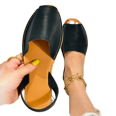 

Faux Leather Peep-toe Sandals Lightweight And Non-slip Mother s Day Gift For Mother Black 39