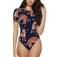 thumbnail image 2 of Goofa Leopard Print Printed Women Rash Guard Short Sleeve,Tummy control Swimsuit Surfing Swimsuit Bathing Suit One Piece Swimsuit UPF 50-Medium, 2 of 9
