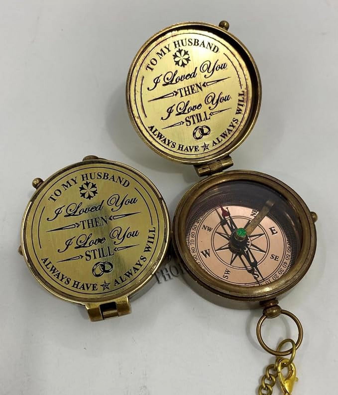 Antique Engraved Compass to My Husband I Love You Brass Compass Engraved Gifts for Men Bronze for Men Romantic Gifts for Him/Her Keepsake Gifts for Husband
