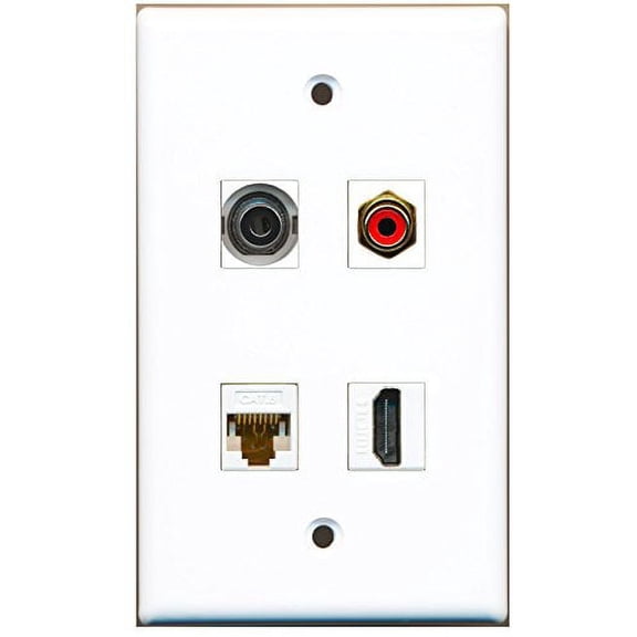 RiteAV - 1 Port HDMI 1 Port RCA Red 1 Port 3.5mm 1 Port Cat6 Ethernet White Wall Plate