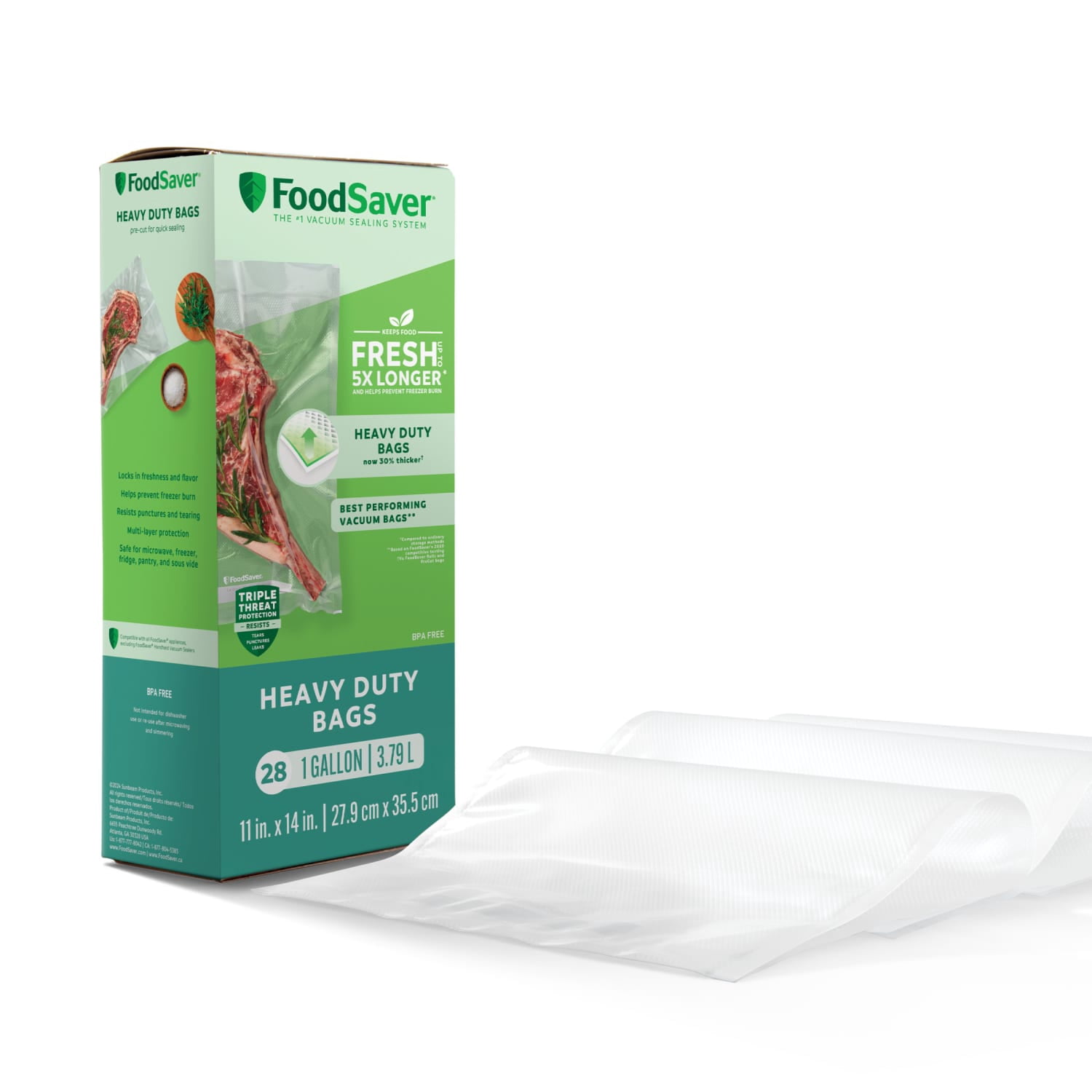 (2 pack) FoodSaver Heavy Duty Gallon Vacuum Seal Bags, 28 Count 11" x 14" BPA-Free Freezer Bags, 30% Thicker for Food Storage, Sous Vide, and Meal Prep