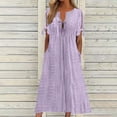 thumbnail image 2 of Nmnitkp Summer Dresses for Women Casual V Neck Short Sleeve Button Maxi Dress Solid Color Eyelet Oversize Womens Dresses for Daily Wear S-3XL, 2 of 6