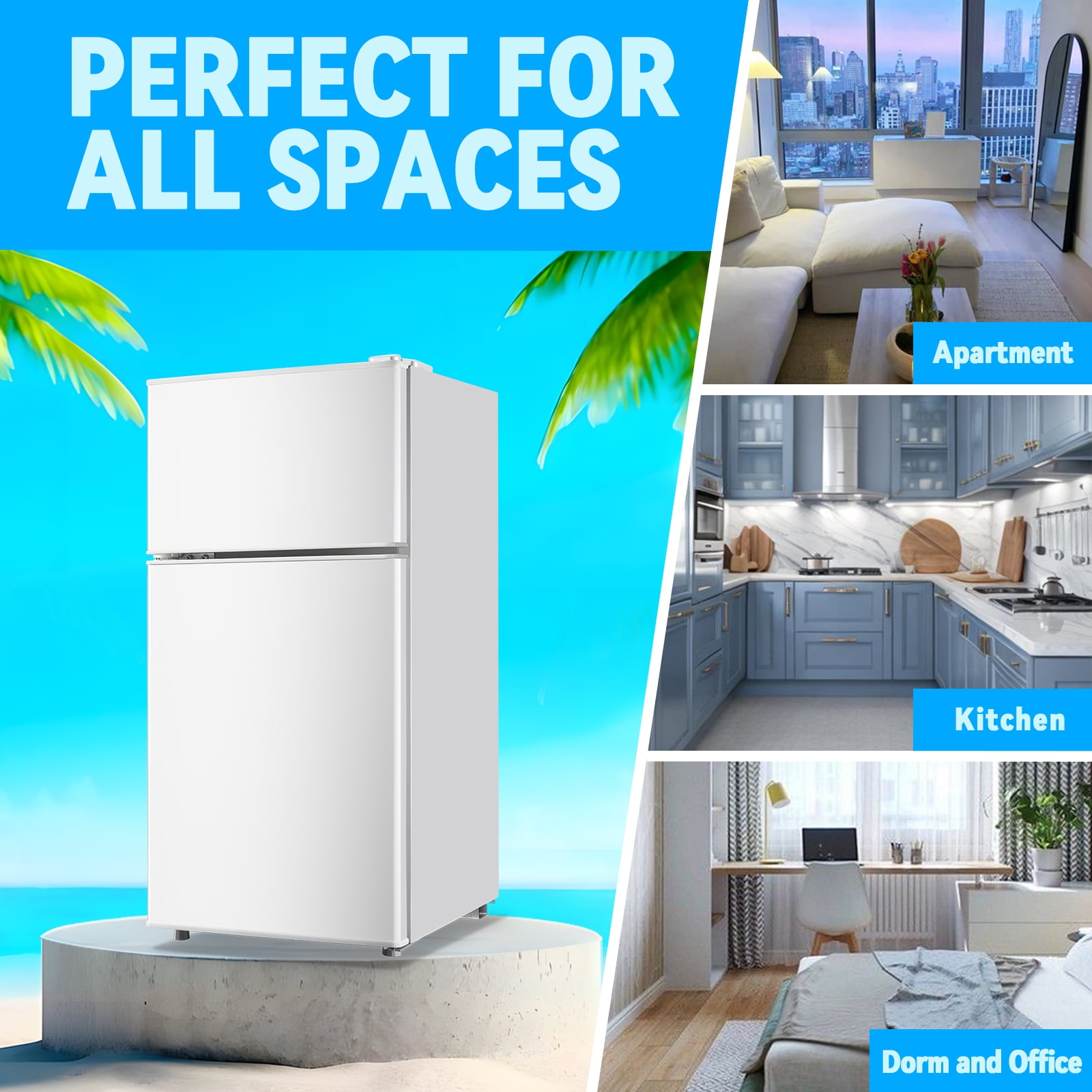 TACOOL Small Refrigerator with Freezer Mini Fridge with Removable Shelves for Bedroom 2.65Cu.Ft, 15"D x 15"W x 31"H White