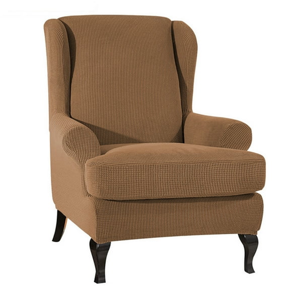 Sofa Covers Wing Chair Elastic Fabric Stretch Couch Slipcover Polyester Spandex Furniture Protector (Light coffee)