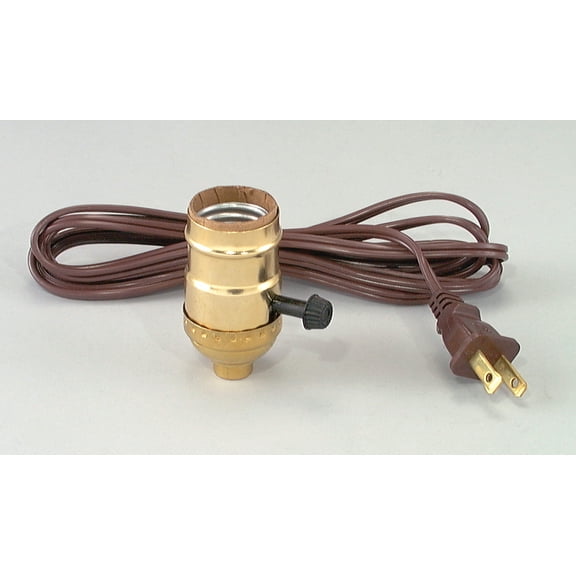 B&P Lamp® Complete Brass, 3-Way Turn Knob Socket W/8 Ft. White Cord