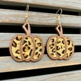 thumbnail image 3 of Top-kevin Halloween Pumpkin Wooden Drop & Dangle Earrings - Vintage Boho Autumn Festival Celebration Earrings with Classic Leopard Print, Hollow-Out Design, Copper Ear Hooks, 3 of 8