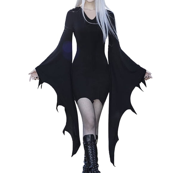 JFHHQ Vietnamese Dress Gothic Mesh Lace Tunic Dress for Women Elegant Sleeve Carnival Party Slim Fit Casual Attire XL Black