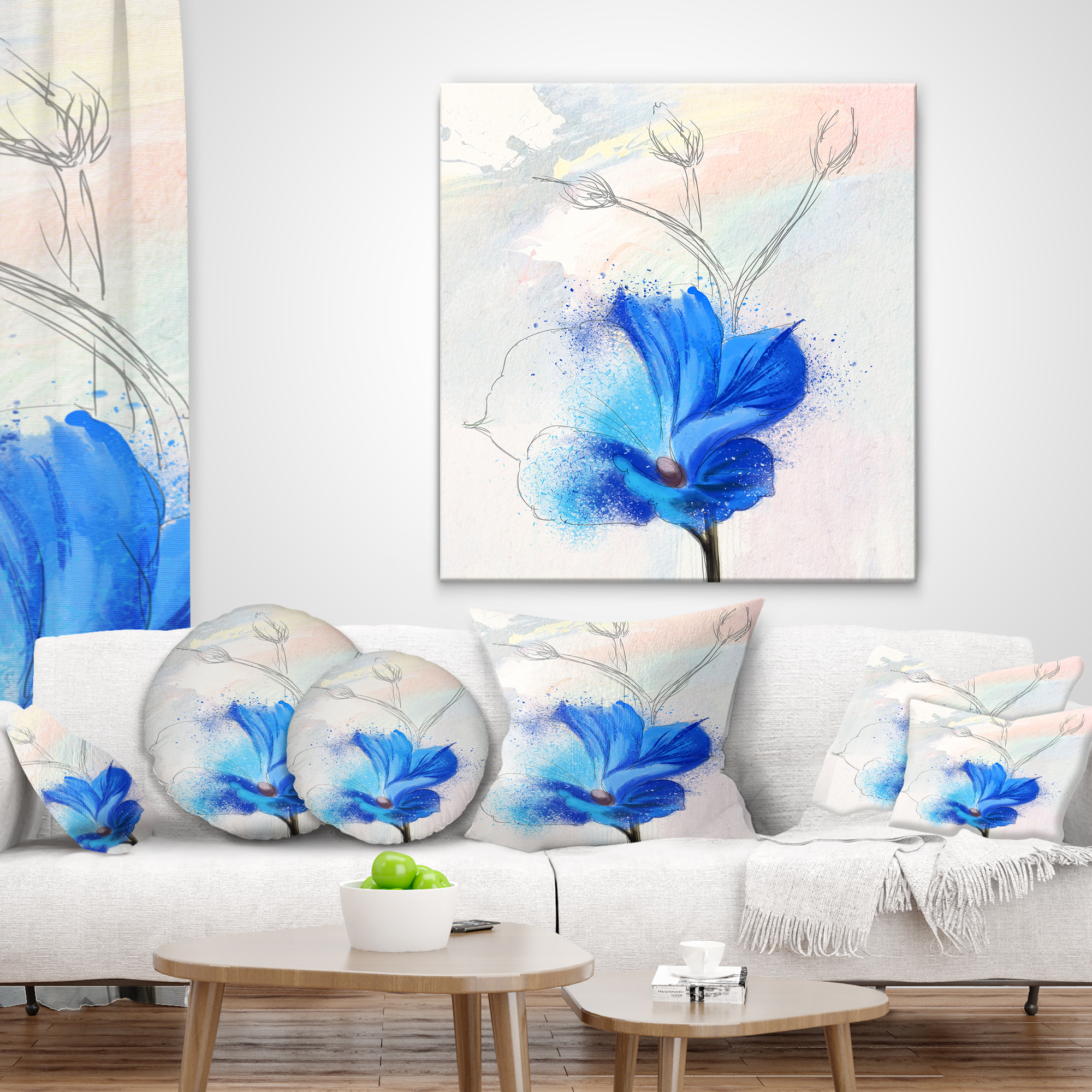 Designart Beautiful Blue Flower Watercolor - Floral Throw Pillow - 12x20
