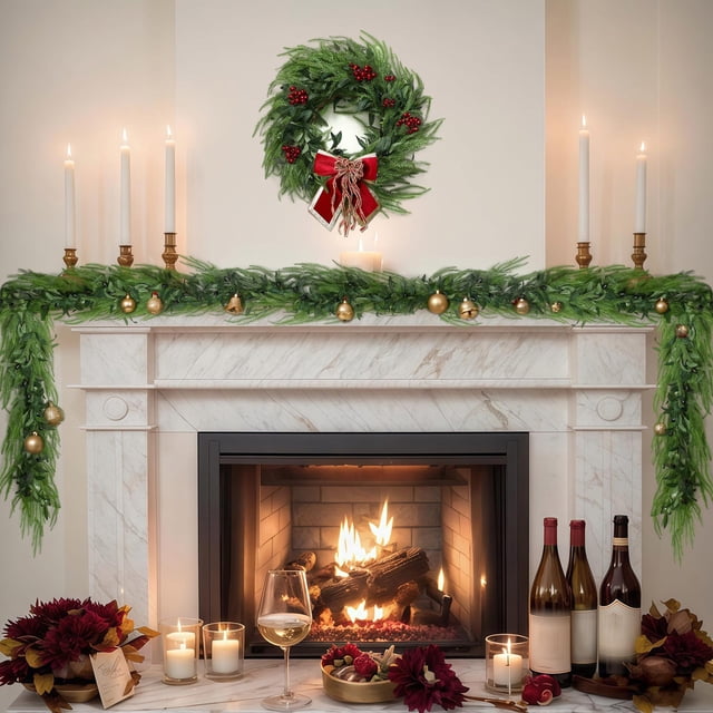 Adorno Navideño Colgante de Ratán Artificial para Interiores, Ideal para El Día de Acción de Gracias, Fiestas Navideñas, Chimenea y Árbol de Navidad. Plástico Verde, 120 Cm. Decoración Versátil para