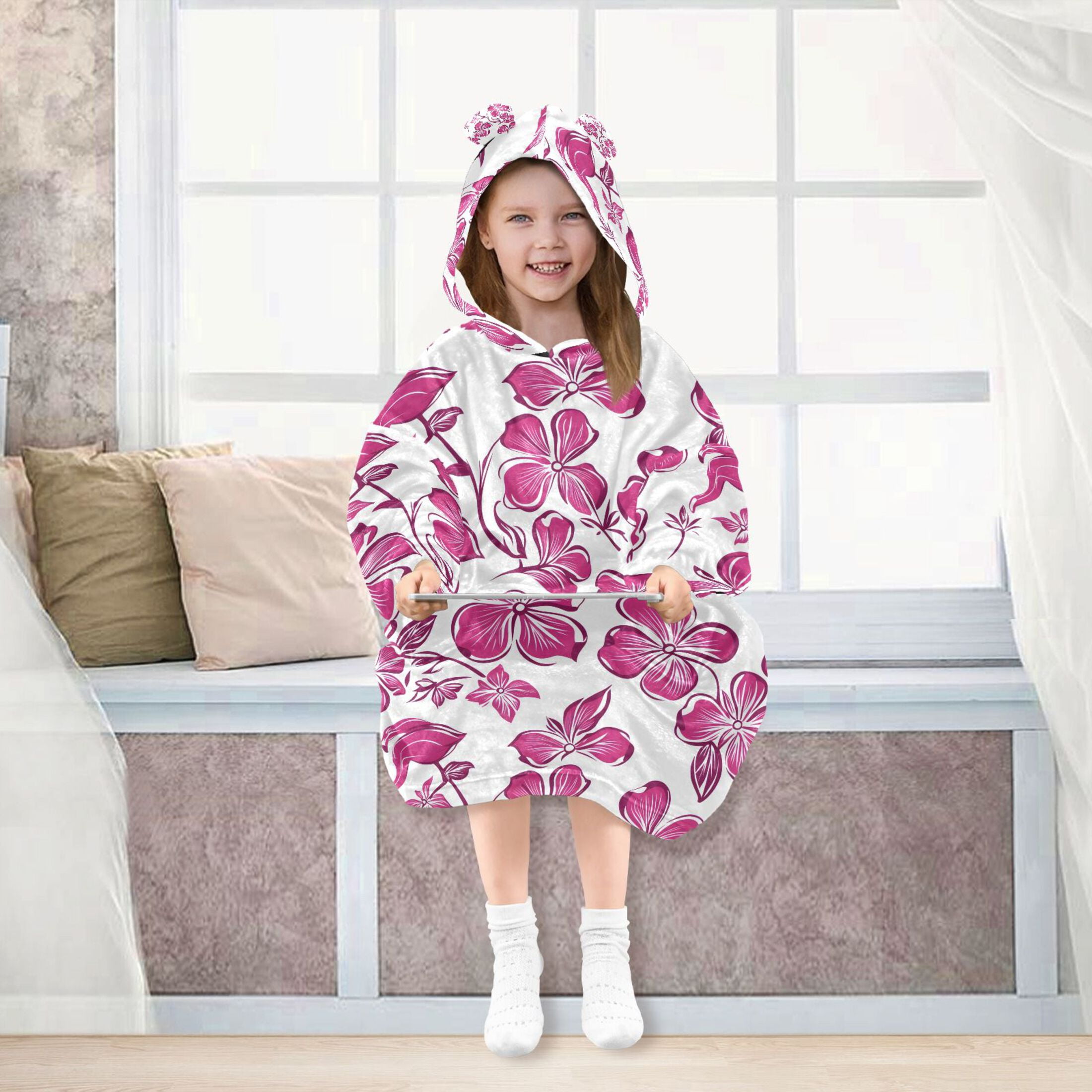 joogoo Wearable Blanket Hoodie for Hand Draw Flower Flannel Sherpa Pocket 3-14 YR S