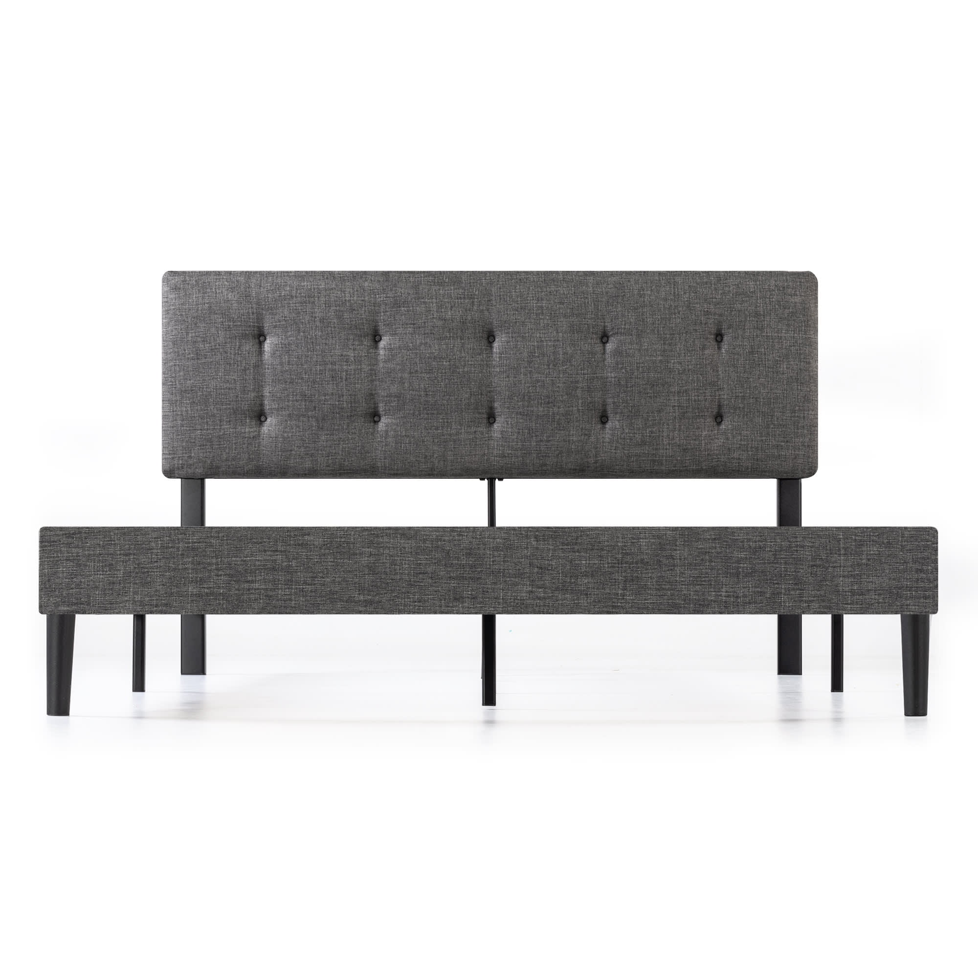 Mellow Nola Upholstered Platform Bed Frame with Headboard, Dark Gray, King
