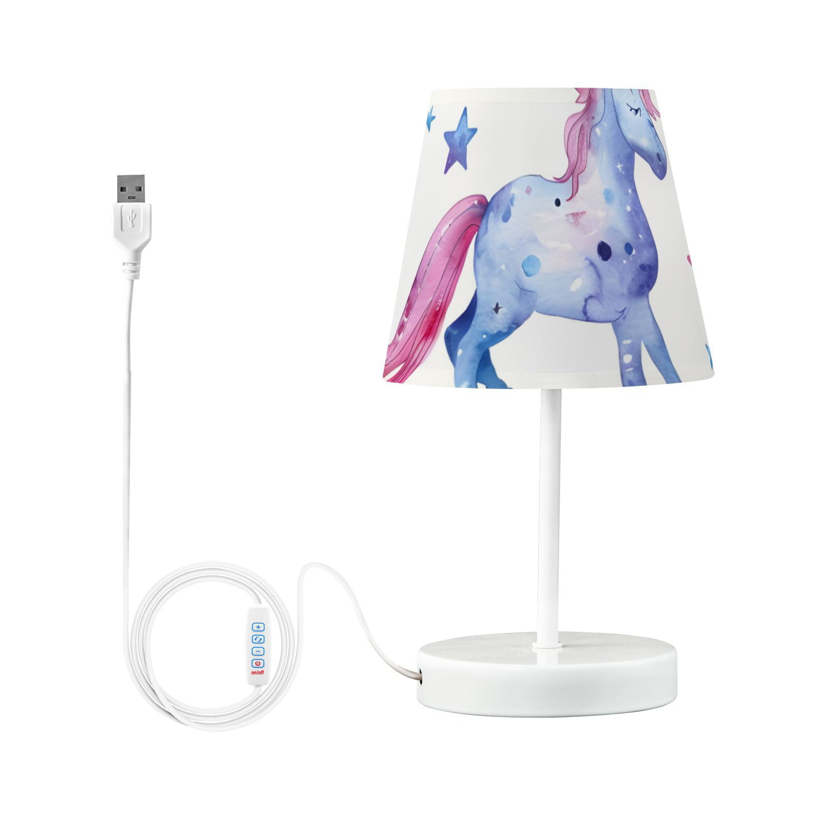 Blue Unicorns Stars LED Desk Lamp Table Lamp USB Bedside Nightstand Small Lamp for Bedroom Living Room Kids Room