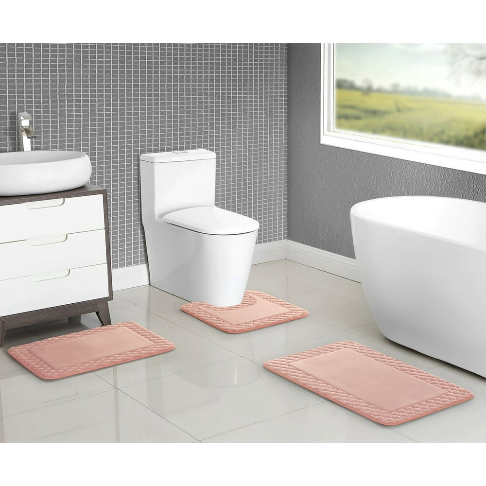 Mainstays 3Piece Memory Foam Bathroom Rug Set, Pink