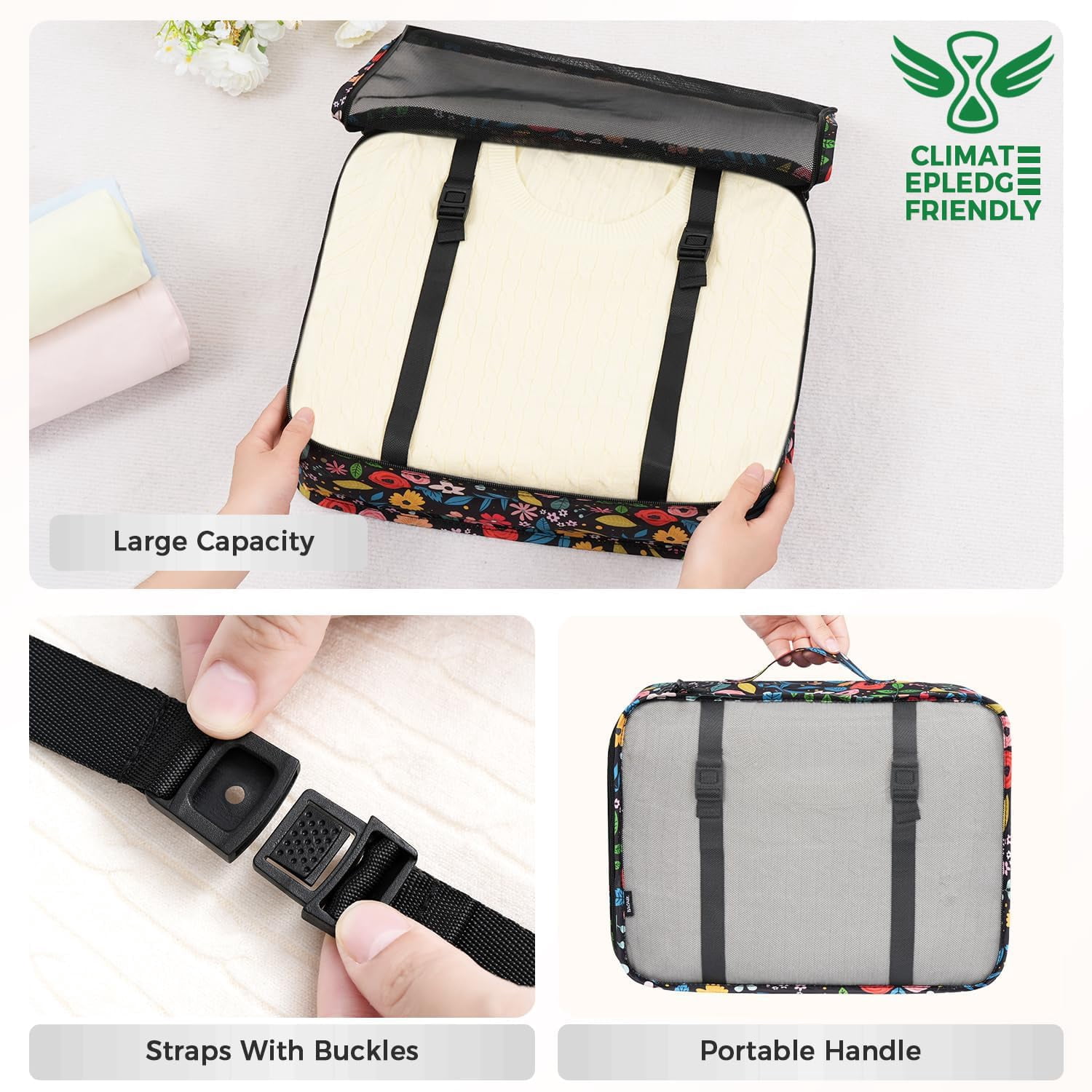 8 Set Packing Cubes Luggage Organizers For Travel Accessories-black Floral