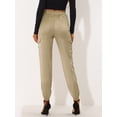 thumbnail image 4 of Pantalones cargo de satén sedoso de tiro alto elástico con cordón para mujer Caqui XL, 4 of 6