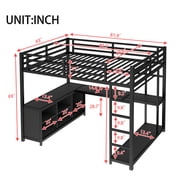 Bellemave Metal Loft Bed with L-shaped Desk and Storage, Queen Size Loft Bed Frame with Open Wardrobe and Shelves, Space-saving Loft Bed for Teens Adults (Queen, Black)