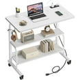 thumbnail image 1 of Soges Bureau d'Ordinateur Réglable en Hauteur de 31,5 Pouces avec Station de Recharge, Table d'Appoint Réglable Bureau Mobile pour Portable avec 2 Étagères de Rangement, Bureau Réglable sur Roulettes pour Bureau à Domicile, Sofa, Lit, Blanc, 1 of 9
