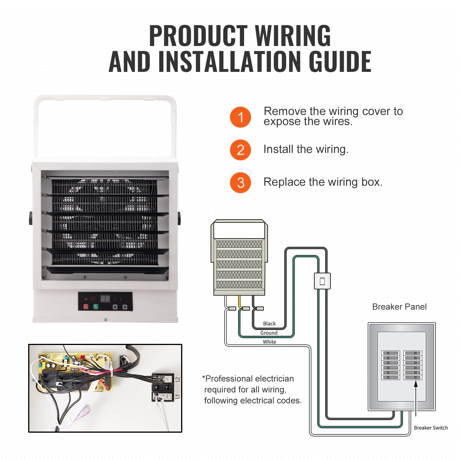 SKYSHALO 10000-Watt Electric Garage Heater Digital with Remote Ceiling/Wall Mount