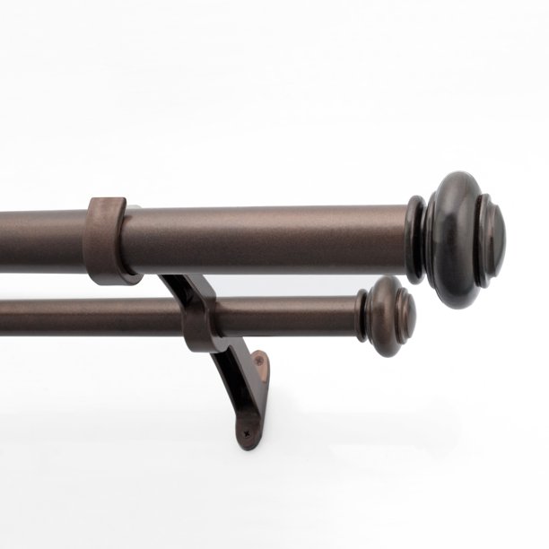 Deco Window 1 Inch Adjustable Brown Double Rod Curtain Rod for Windows