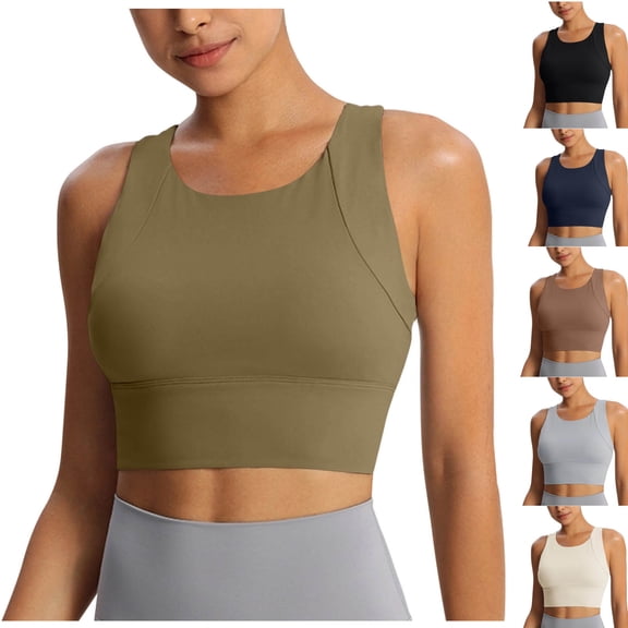 Bixock High Support Sports Bras for Women Solid Color Integrated Yoga Tank Top Built In Fixed Padding Shock Proof for Fitness Exercise Bra