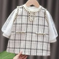 thumbnail image 2 of Odeerbi Toddler Girls Cotton Dress Princess Dress Fashionable Small Fragrant Style Spliced Mesh Button Long Sleeve Round Neck Dress White, 2 of 6