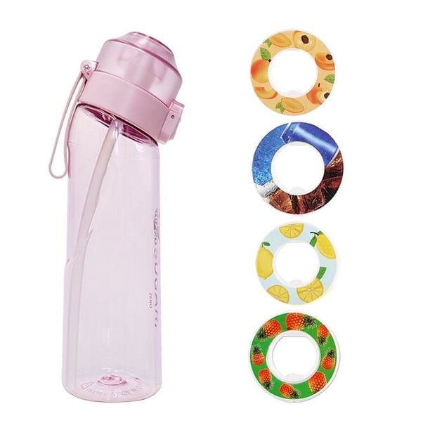 La mejor opción de regalo! 650 ml botella de agua deportiva Alr sin BPA con pajita, botellas de bebida con 4cápsulas de sabor, taza de agua perfumada con fragancia de frutas