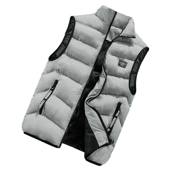 comerut Men Winter Vest Stand Collar Thickened Padded Soft Windproof Warm Neck Protection Solid Color Sleeveless Zipper Closure Strap Decor Pockets Men Down Waistcoat