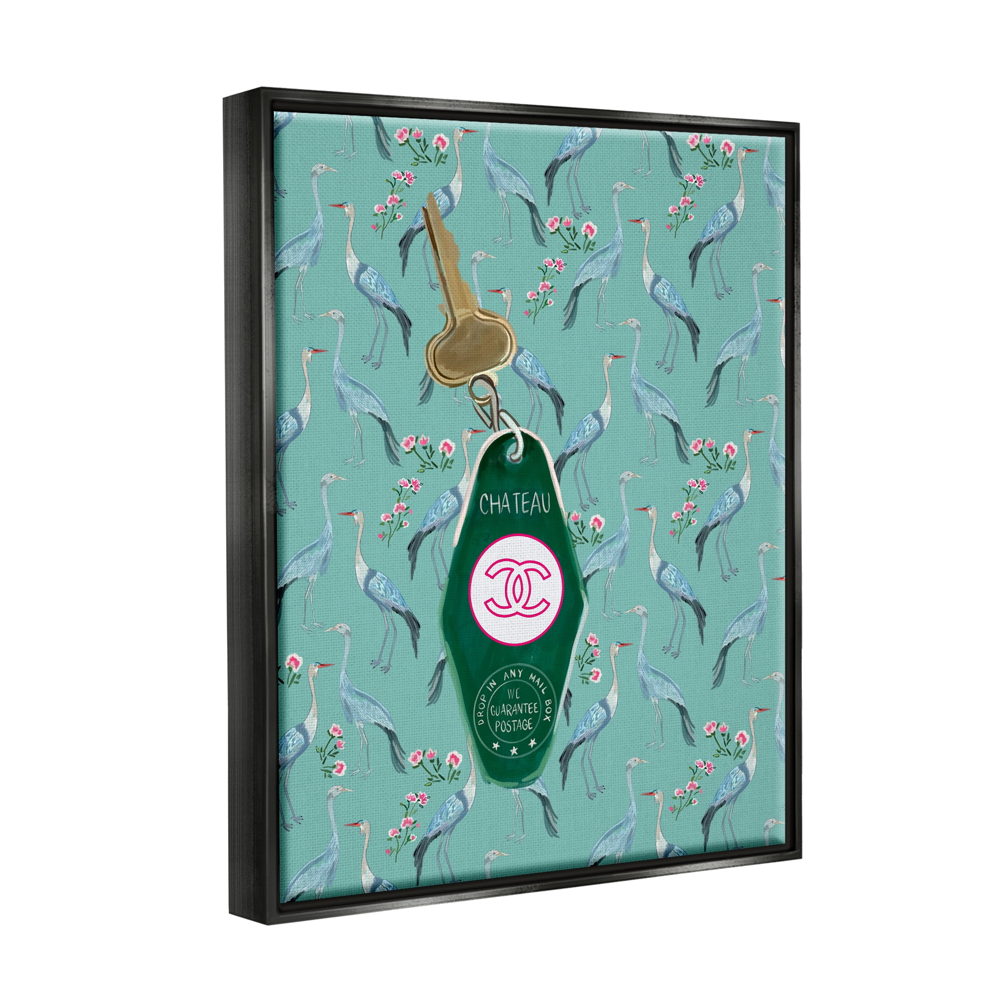 Stupell Industries Heron Patterned Glam Key Beauty & Fashion Painting Black Floater Framed Canvas Art Print Wall Art, 17 x 21