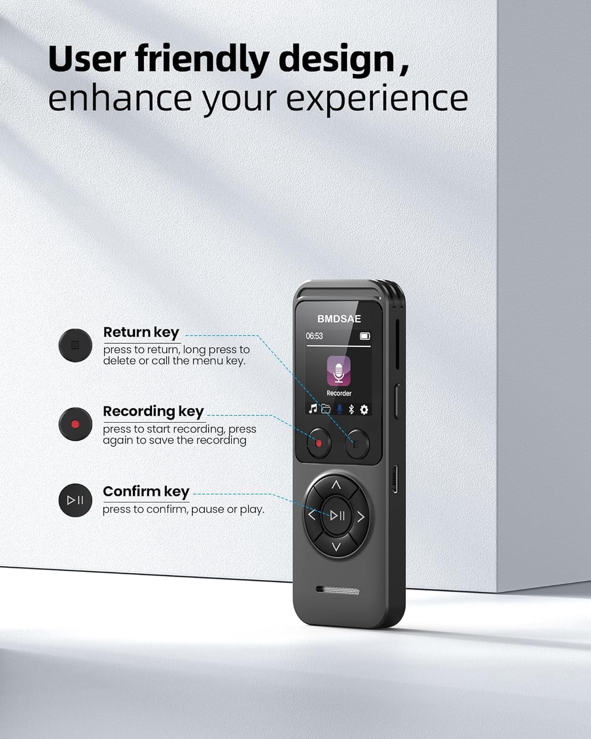 64GB Digital Voice Recorder - Voice Recorder with Playback Dual Microphone 3072 Kbps A-B Repeat Recording Monitoring & Noise Reduction Voice Activated Recording
