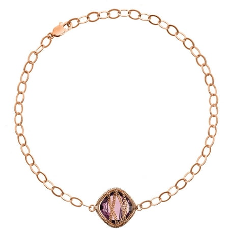 5th & Main Rose Gold over Sterling Silver Hand-Wrapped Single-Squared Amethyst Stone Bracelet