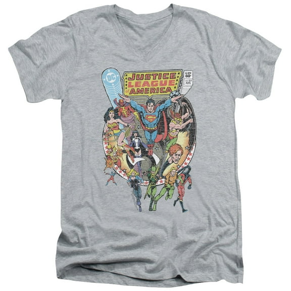 JLA Justice League Team Up S/S Adult V-Neck 30/1 T-Shirt Athletic Heather