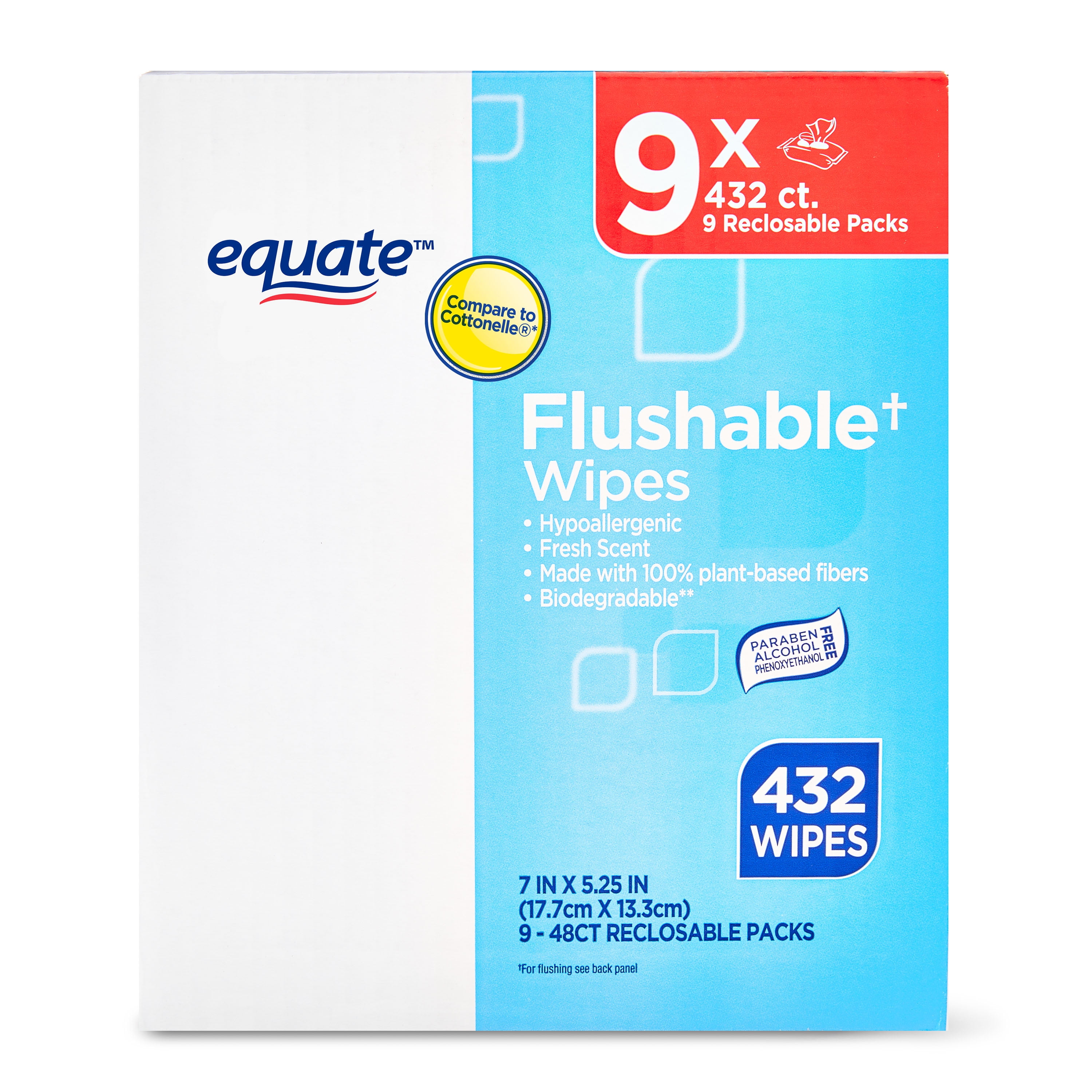 Buy Equate Fresh Scent Flushable Wipes, 9 Resealable Packs of 48 Wipes