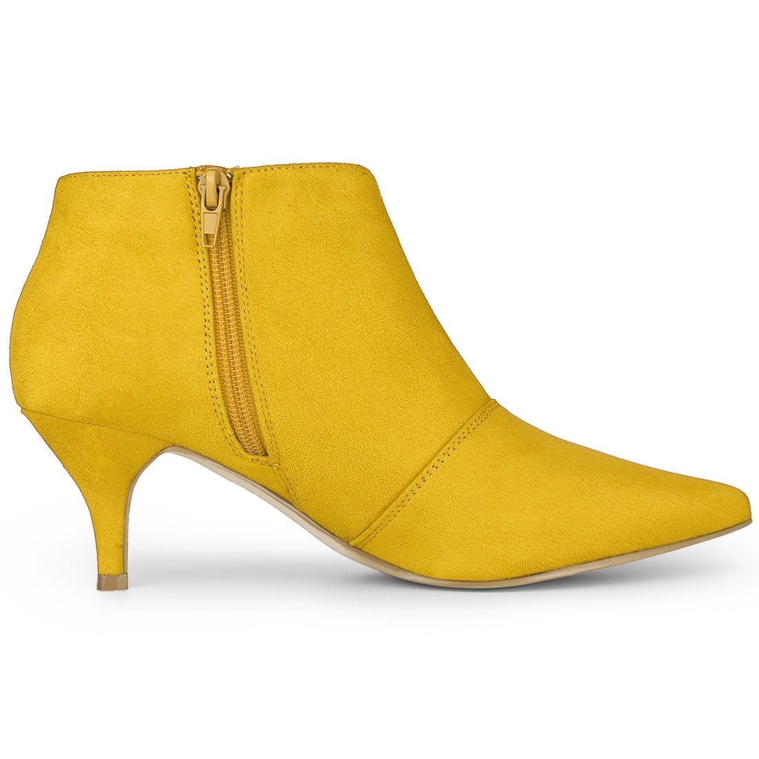 DARING DIVA Women's Pointed Toe Kitten Heel Cutout Ankle Boots Yellow 7.5