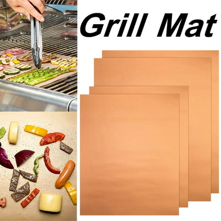 4Pcs Copper Chef Grill and Bake Mats BBQ Reusable Pad Tool For Gas Easy Bake Cook Grate Cover Camping Hiking Home Outdoor(34 x 23.5CM)