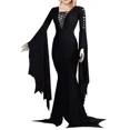 thumbnail image 3 of Disfraz de Morticia Addams para mujer, vestido de cosplay, sexy, punk, gótico, bruja, vintage, con cordones, ajustado, para Halloween, 3 of 6