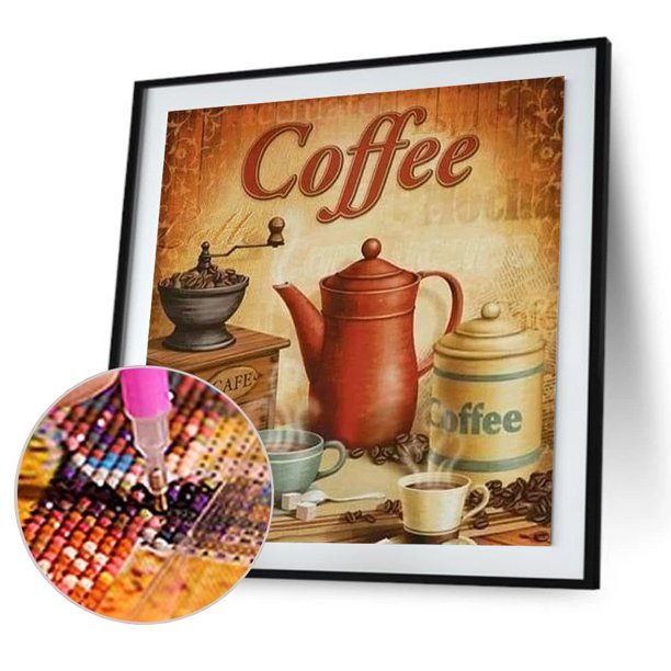 Cuadros Decorativos Kit de pintura de diamante 5D café taladro redondo completo DIY mosaico abstracto (HJ201) Ehuebsd embutido en tela