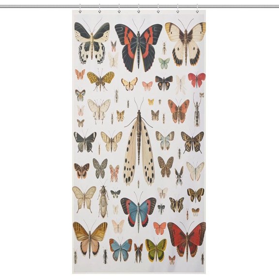 Butterfly Insect Shower Curtain, Vintage Gray Specimen Art Watercolor Butterfly Waterproof Shower Curtain, Personalized Decorative Privacy Shower Curtain 12 Hooks Polyester Fiber 36x72In