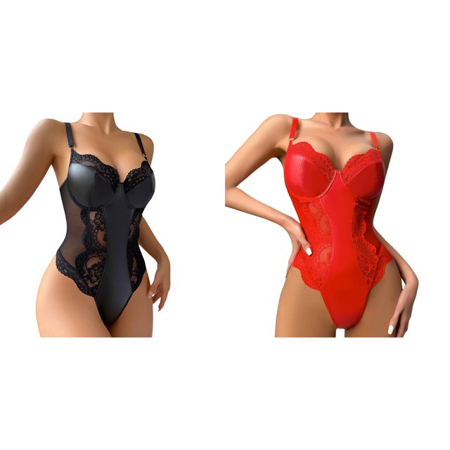 (2-Pack) Rinsvye Women Leather Mesh Womens Stockings Patchwork Jumpsuit Buckle Animal Print for Women Set