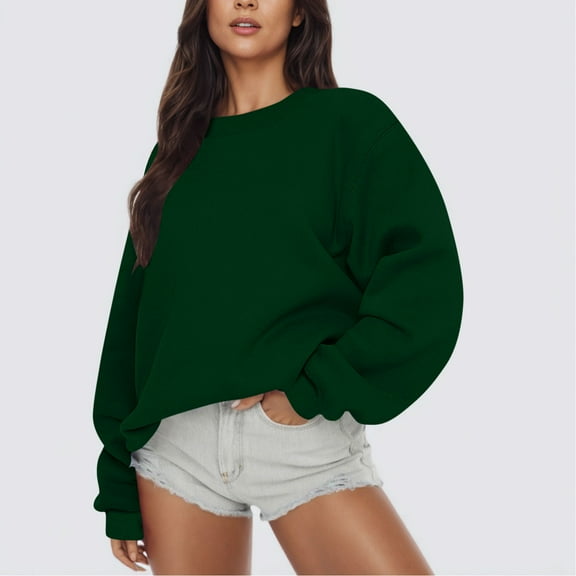 Oversized Crew Neck Sweatshirt Women - Soft Fleece Pullover - Solid Color Winter Travel Long Sleeve Womens Sweatshirt No Hood