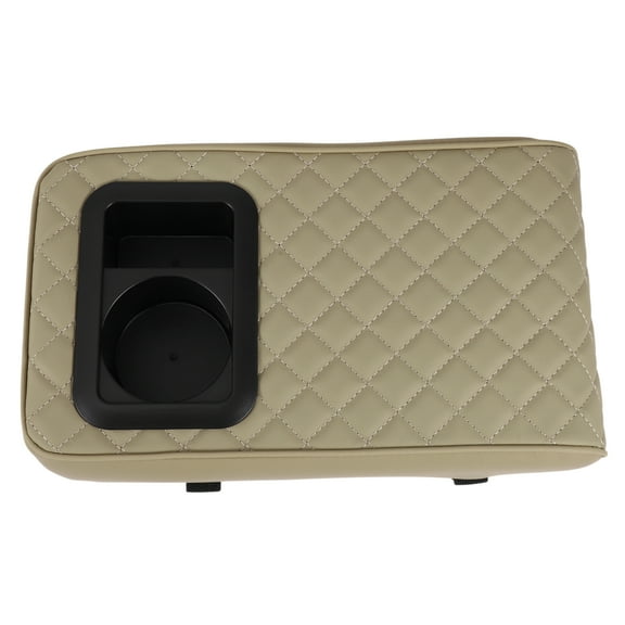 Car Center Console Cover Center Console Cushion with Cup Holder 13.39"x7.48"x2.76" Black Beige Nappa Leather