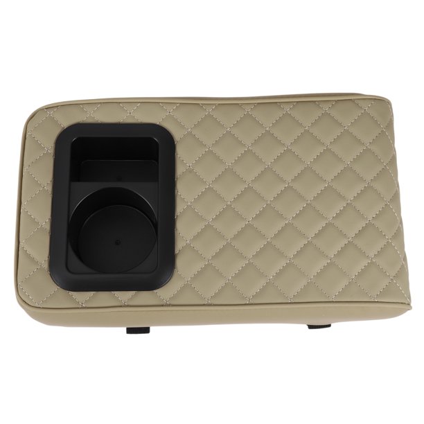Funda del Consola Central del Coche Almohadilla del Consola Central con Soporte para Vaso 13.39"x7.48"x2.76" Negro Beige Cuero Nappa