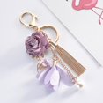 thumbnail image 2 of Llavero con flecos de flores Soporte para llavero de coche con perla sintética Cartera Colgante de bolso (morado), 2 of 3