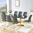 thumbnail image 4 of Hi loPres 71" Luxury Glass Dining Table with 8 Dark Gray Gold Cantilever Chairs, Modern 8-Person Gathering Center with Gold Pedestal for Chic Dining Room, 4 of 11