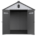 thumbnail image 5 of 8X10FT Outdoor Storage Shed, Resin Plastic Outside Tools House with Rainproof and Waterproof Roof, Big Spire Tool Storage for Backyard Garden Patio Lawn, Grey, 5 of 7