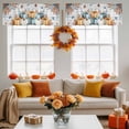 thumbnail image 4 of Harvest Pumpkin Valances for Windows, 42 x 18in, Fall Thanksgiving Orange Blue Leaf Wood Texture Rod Pocket Kitchen Valance Curtain Light Filtering Window Treatments for Living Room Bedroom, 1 Panel, 4 of 7